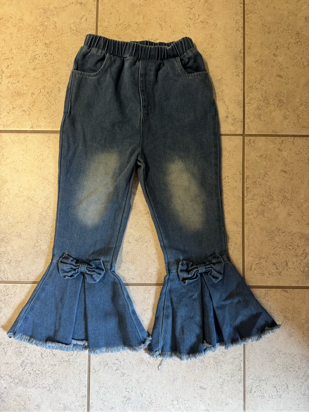 Source Unknown Girls Blue Denim Flare Jeans with Bows